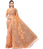 woven  Orange Net saree with blouse
