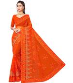 woven Orange Net saree with blouse