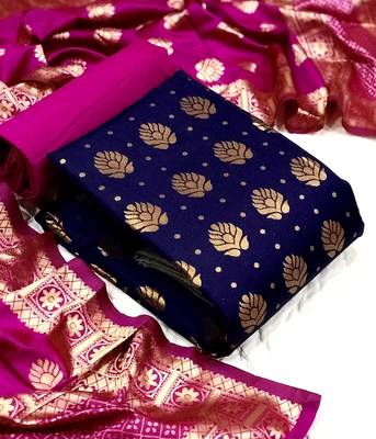 VredeVogel N blue Banarasi silk Unstitched dress material 1