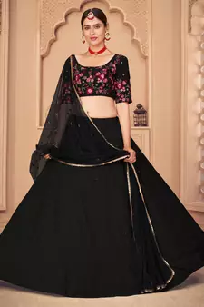 Designer Black Thread and Sequins Embroidered Georgette Semi Stitched Bridal Lehenga