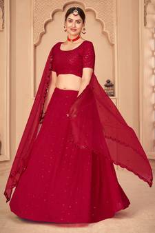 Captivating Red Thread and Sequins Embroidered Georgette Semi Stitched wedding Lehenga