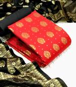  Red Banarasi silk Unstitched dress material