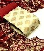  Beige Banarasi silk Unstitched dress material