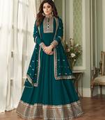 Teal embroidered georgette salwar
