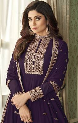 Purple embroidered georgette salwar 2
