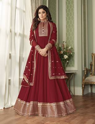 Red embroidered georgette salwar 1