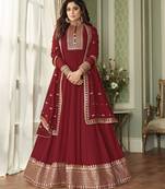 Red embroidered georgette salwar