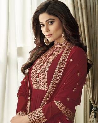 Red embroidered georgette salwar 2