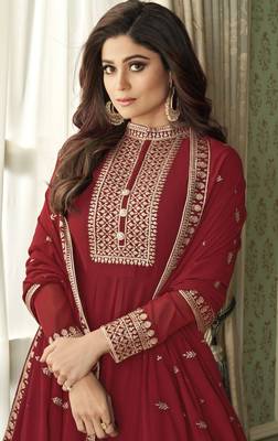 Red embroidered georgette salwar 3