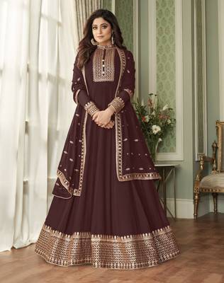 Brown embroidered georgette salwar 1