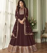 Brown embroidered georgette salwar