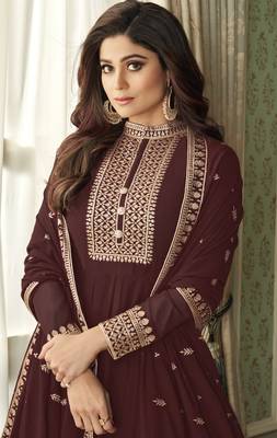 Brown embroidered georgette salwar 2