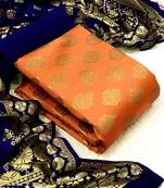  Orange Banarasi silk Unstitched dress material