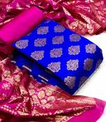 Royal blue Banarasi silk Unstitched dress material