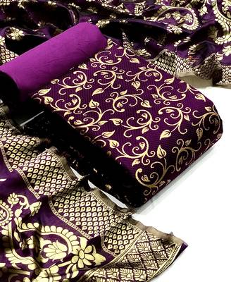 Purple Banarasi silk Unstitched dress material 1