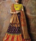 Purple thread embroidery jacquard semi stitched lehenga