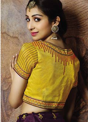 Purple thread embroidery jacquard semi stitched lehenga 3