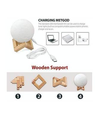 7 Multi Colors Moon Night Light Changing Touch Sensor Moon Light With Wooden Stand Night Lamp 7