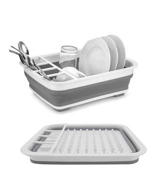 Dish Drying Drainer Rack with Spoon Storage Holder Utensil DinnerwareOrganizer Heavy Duty Plastic & Silicone (PP + TPE) 1