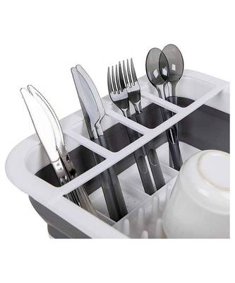 Dish Drying Drainer Rack with Spoon Storage Holder Utensil DinnerwareOrganizer Heavy Duty Plastic & Silicone (PP + TPE) 2