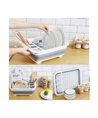 Dish Drying Drainer Rack with Spoon Storage Holder Utensil DinnerwareOrganizer Heavy Duty Plastic & Silicone (PP + TPE) 4