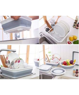 Dish Drying Drainer Rack with Spoon Storage Holder Utensil DinnerwareOrganizer Heavy Duty Plastic & Silicone (PP + TPE) 5