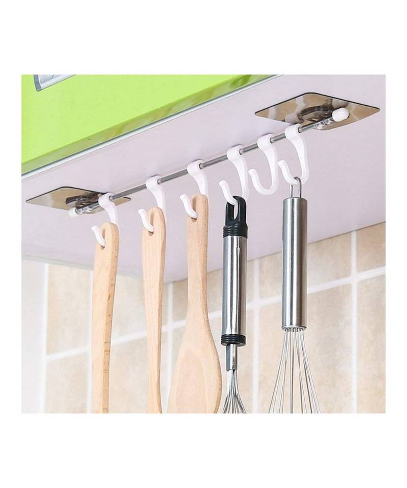 Magic Sticker Series Self Adhesive Bathroom Towel Hanger Hook Kitchen Hanger Hooks (6 Hooks)