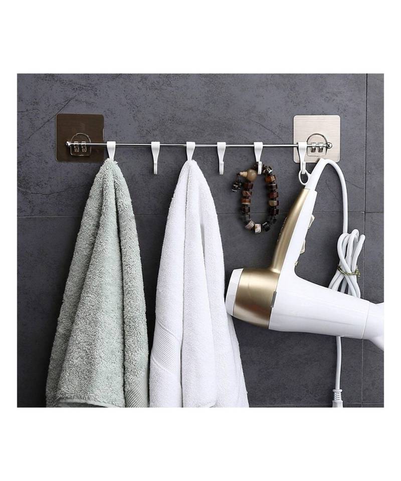 Magic Sticker Series Self Adhesive Bathroom Towel Hanger Hook Kitchen Hanger Hooks (6 Hooks)