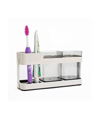 2 Cup Plastic Toothbrush Holder Toothpaste Stand Bathroom Storage Organizer With 4 Slots for Toothbrushes Shaving kit 1
