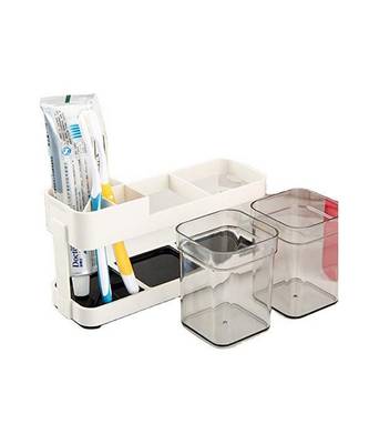2 Cup Plastic Toothbrush Holder Toothpaste Stand Bathroom Storage Organizer With 4 Slots for Toothbrushes Shaving kit 2