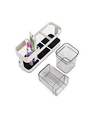 2 Cup Plastic Toothbrush Holder Toothpaste Stand Bathroom Storage Organizer With 4 Slots for Toothbrushes Shaving kit 3