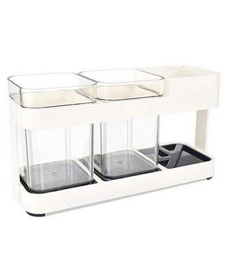 2 Cup Plastic Toothbrush Holder Toothpaste Stand Bathroom Storage Organizer With 4 Slots for Toothbrushes Shaving kit 4