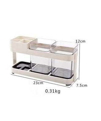 2 Cup Plastic Toothbrush Holder Toothpaste Stand Bathroom Storage Organizer With 4 Slots for Toothbrushes Shaving kit 6