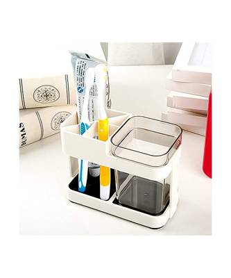 1Cup Plastic Toothbrush HolderToothpaste Stand Bathroom Storage Organizer With 4 Slots for Toothbrushes Shaving kit 1
