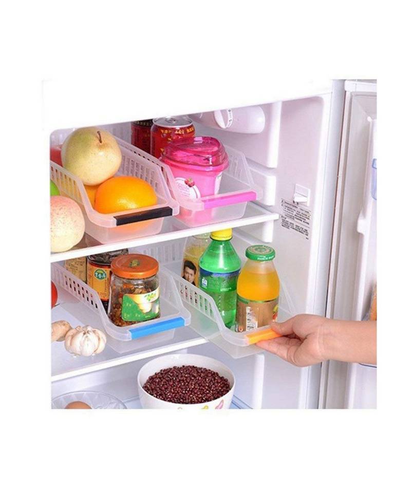 Plastic Fridge Shelf Organizer Rack Space Saver Food Storage Basket  Multi Color (Pack Of 8)