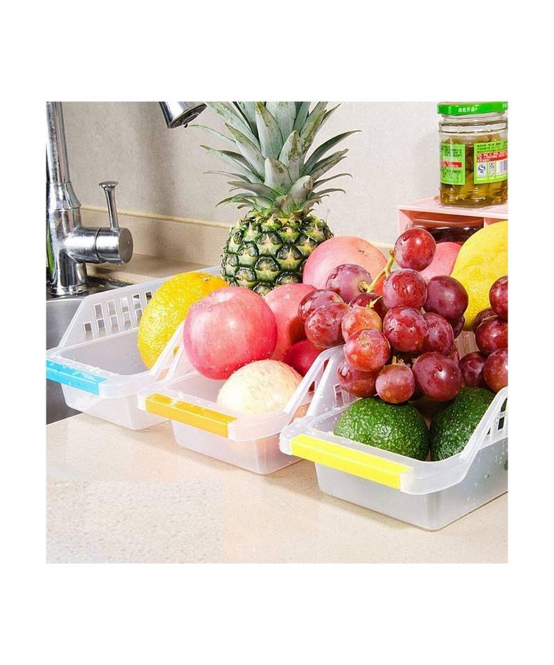 Plastic Fridge Shelf Organizer Rack Space Saver Food Storage Basket  Multi Color (Pack Of 8)