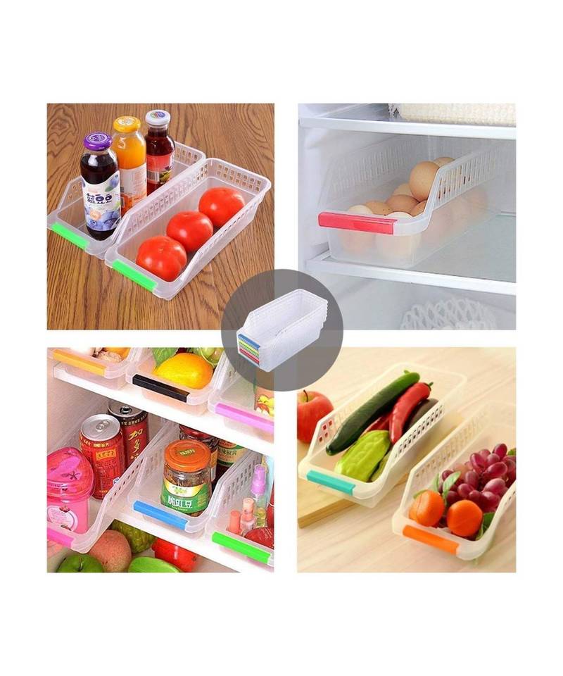 Plastic Fridge Shelf Organizer Rack Space Saver Food Storage Basket  Multi Color (Pack Of 8)