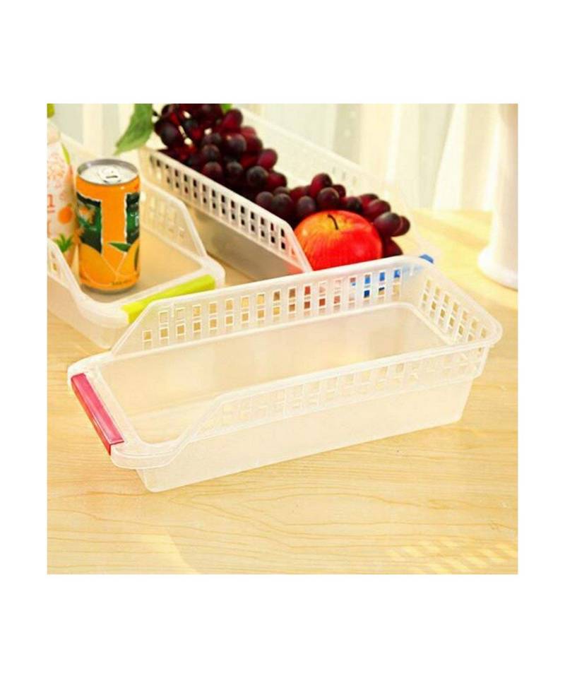 Plastic Fridge Shelf Organizer Rack Space Saver Food Storage Basket  Multi Color (Pack Of 4)