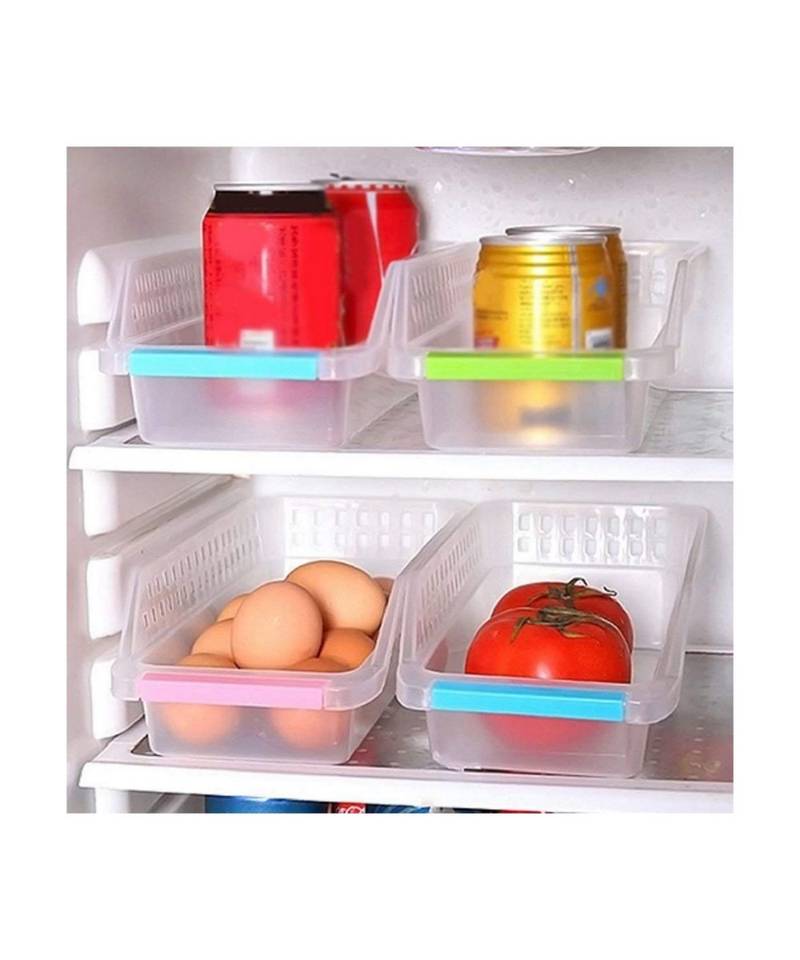 Plastic Fridge Shelf Organizer Rack Space Saver Food Storage Basket  Multi Color (Pack Of 4)