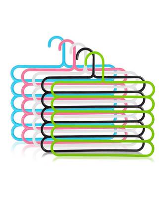 Plastic 5 Layer Multipurpose Clothes Hanger  Space Saving Multi Layer (pack of 6) 1