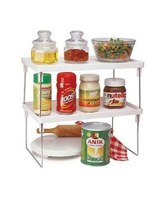 Multi Purpose Steel and Plastic Foldable Rack for Kitchen and Office Shelf (White  2 pcs) 3