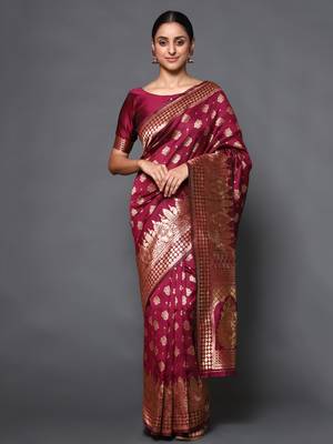 Glemora Wine Beautiful Ethnic Wear Silk Blend  Traditional Saree 1