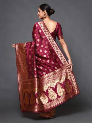 Glemora Wine Beautiful Ethnic Wear Silk Blend  Traditional Saree 3