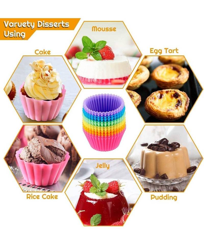 Round Silicon Moulds for Cupcake  Jelly and Muffin | Microwave Oven and OTG Baking Mould