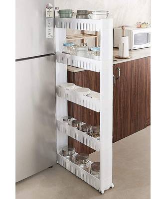 5 Tier Slim Multipurpose Storage Rack   Space Saving Storage Organizer Shelf with Wheels   132x54x12cm (White) 2