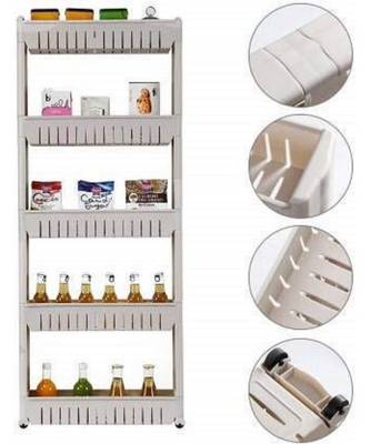 5 Tier Slim Multipurpose Storage Rack   Space Saving Storage Organizer Shelf with Wheels   132x54x12cm (White) 4