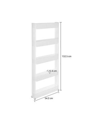 5 Tier Slim Multipurpose Storage Rack   Space Saving Storage Organizer Shelf with Wheels   132x54x12cm (White) 7