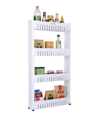 4 Tier Slim Multipurpose Storage Rack   Space Saving Storage Organizer Shelf with Wheels   132x54x12cm (White) 1