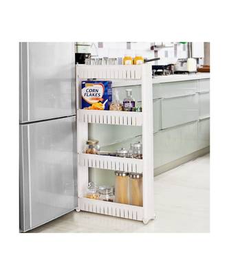 4 Tier Slim Multipurpose Storage Rack   Space Saving Storage Organizer Shelf with Wheels   132x54x12cm (White) 2