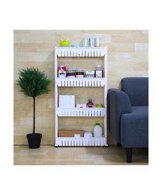 4 Tier Slim Multipurpose Storage Rack   Space Saving Storage Organizer Shelf with Wheels   132x54x12cm (White) 3